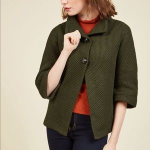 Iconic ModCloth Corner Coffee Shop Mockneck Button-up Sweater